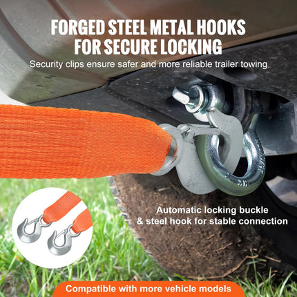 VEVOR ATV-autosleepriem met haken 50 mm x 6 m 7711 kg Sleepriemen met veiligheidshaken Zware vrachtwagen sleepkabel Sleepaccessoires Sleepkabel voor herstel langs de weg