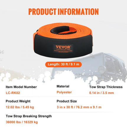 VEVOR Sleepriemherstelset 85 mm x 9 m (MBS-16329 kg) Tree Saver Lierriem Drievoudig versterkte lus & beschermhoezen en opbergtas 3/4 "D-ringsluiting voor vrachtwagen Jeep SUV ATV