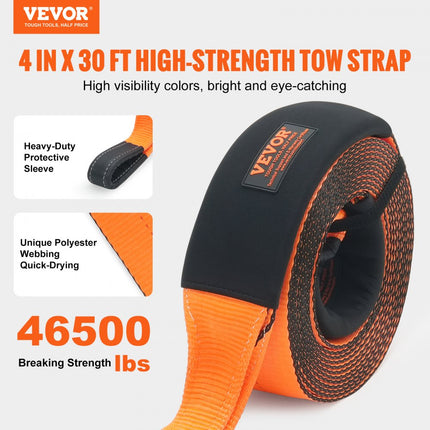 VEVOR sleepriem 101,6 mm x 9,1 m, breeksterkte 21092 kg, drievoudig versterkte lusriemen, off-road slepen en bergen, extreme weersbestendigheid, beschermhoezen en opbergtas