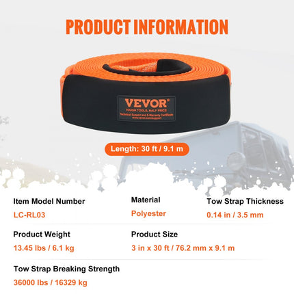 VEVOR autosleepkabel 36000lbs 30ft 3in Emergency Heavy Duty