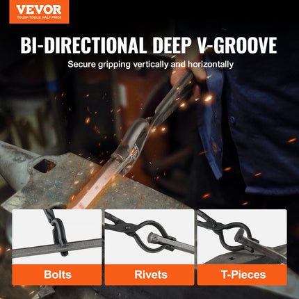 VEVOR smidtang, 461 x 68 x 18 mm V-bit smeedtang 96 ± 5 ° maximale kaakhoek, koolstofstaal V-bit tang, 8,8 mm maximale kaakdikte, smeedtang met verlengd handvat