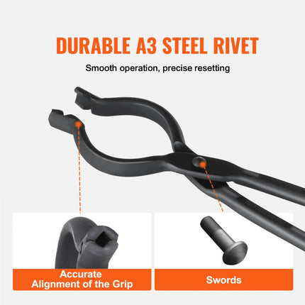 VEVOR smidtang, 461 x 68 x 18 mm V-bit smeedtang 96 ± 5 ° maximale kaakhoek, koolstofstaal V-bit tang, 8,8 mm maximale kaakdikte, smeedtang met verlengd handvat