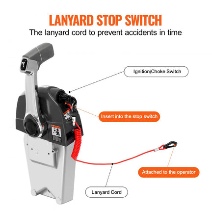 VEVOR Bootgasbedieningskast, 5006186 Bovengemonteerde buitenboordmotor afstandsbedieningskast voor Evinrude Johnson, Marine gasbedieningskast met powertrimschakelaar en draagkoord