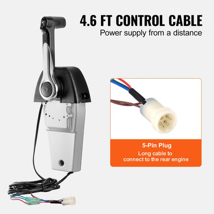 VEVOR Bootgasbedieningskast, 704-48205-P1, Top Mount buitenboordmotor afstandsbedieningskast voor Yamaha 4-takt, maritieme gasbedieningskast met trimschakelaar en 57" kabelboom