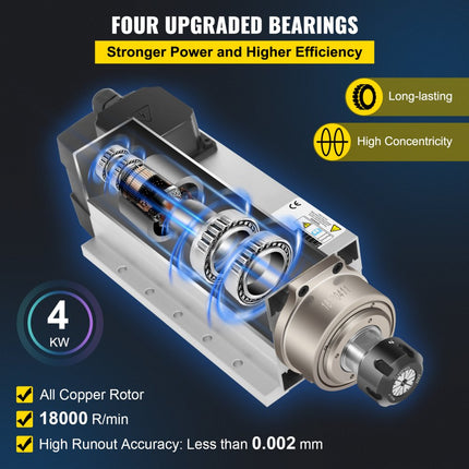 VEVOR CNC 4KW luchtgekoelde spilmotor ER25 spantang freesasmotor