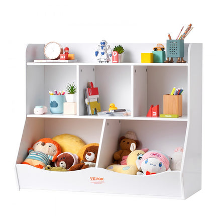 VEVOR Houten opbergbak voor kinderen, speelgoedopslagorganisator met boekenplank, 89x40x76cm 5 compartimenten speelgoedkast, kinderboek en speelgoedplank voor kinderkamer, speelkamer