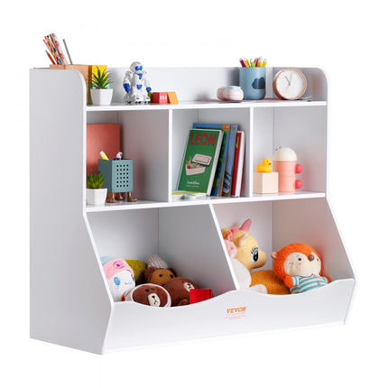 VEVOR Houten opbergbak voor kinderen, speelgoedopslagorganisator met boekenplank, 89x40x76cm 5 compartimenten speelgoedkast, kinderboek en speelgoedplank voor kinderkamer, speelkamer