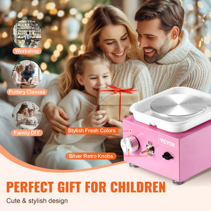 VEVOR Mini Aardewerk Wiel Elektrische Keramische Wielmachine 320 RPM Roze Kinderen