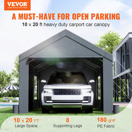 VEVOR tentgarage 3 x 6 x 2,8 m garagetent van 180 g/m² dubbelzijdig gecoat PE en gegalvaniseerde stalen buis opslagtent carport 38 mm kolomdiameter uitrustingstent voor 2-3 volwassenen donkergrijs