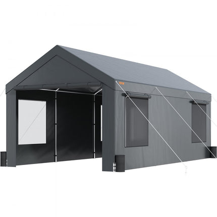 VEVOR tentgarage 3 x 6 x 2,8 m garagetent van 180 g/m² dubbelzijdig gecoat PE en gegalvaniseerde stalen buis opslagtent carport 38 mm kolomdiameter uitrustingstent voor 2-3 volwassenen donkergrijs