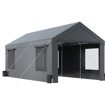 VEVOR tentgarage 3 x 6 x 2,8 m garagetent van 180 g/m² dubbelzijdig gecoat PE en gegalvaniseerde stalen buis opslagtent carport 38 mm kolomdiameter uitrustingstent voor 2-3 volwassenen donkergrijs