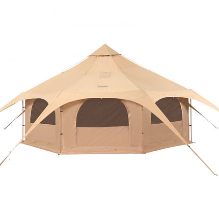 VEVOR Bell Tent 5 x 2,8 m Yurttent TC katoen en zware ijzeren palen met een Oxford-doek grondzeil Campingtent 8-persoons familietent 8 raamgroeptent voor buitenavonturen