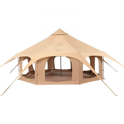VEVOR Bell Tent 5 x 2,8 m Yurttent TC katoen en zware ijzeren palen met een Oxford-doek grondzeil Campingtent 8-persoons familietent 8 raamgroeptent voor buitenavonturen