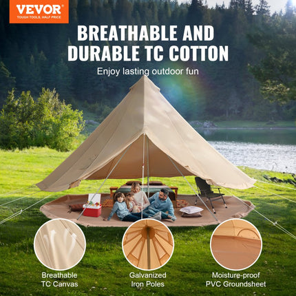 VEVOR Bell Tent 7 x 3,5 m Yurttent TC Katoen en zware ijzeren palen met een PVC-grondzeil Campingtent 12-persoons familietent 12 raamgroeptent voor buitenavonturen