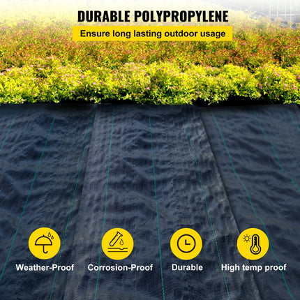 VEVOR 3x50ft onkruidbestrijdingsstof Tuinfleece 5OZ geweven onkruidbestrijdingsstof Hoge doorlaatbaarheid Goed voor bloembedden Geotextiel voor ondervloeren Polyethyleen bodembedekker