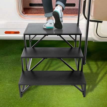 VEVOR RV-trappen, 3 treden voor campers, draagvermogen van 200 kg, verdikt koolstofstaal, met leuning, antisliptreden voor veilig in- en uitstappen, geschikt voor campers, aanhangwagens