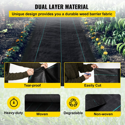 VEVOR Onkruidbestrijding 5.8oz tuinfleece 3x30ft afdekmat zware geweven grasbestrijding geotextiel onkruidstof onkruidwikkel onkruidwikkel voor tuinpatio zwart