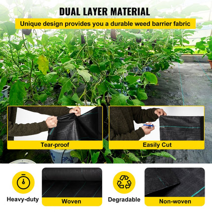 VEVOR Onkruidbestrijding Tuinfleece 5.8oz Landschapsstof 4x30ft Weed Fly Heavy Duty Geweven Grasbestrijding Geotextiel voor Tuin Patio Zwart