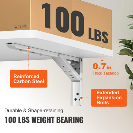 VEVOR klaptafel wandtafel 59,94 x 39,62 x 14,99 cm, opklapbare keukenwand klaptafel wandbureau, tafel voor studentenhuis woonkamer slaapkamer stabiel witte spaanplaat 45,36 kg draagvermogen
