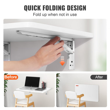 VEVOR klaptafel wandtafel 59,94 x 39,62 x 14,99 cm, opklapbare keukenwand klaptafel wandbureau, tafel voor studentenhuis woonkamer slaapkamer stabiel witte spaanplaat 45,36 kg draagvermogen