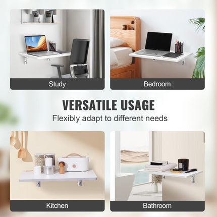 VEVOR klaptafel wandtafel 59,94 x 39,62 x 14,99 cm, opklapbare keukenwand klaptafel wandbureau, tafel voor studentenhuis woonkamer slaapkamer stabiel witte spaanplaat 45,36 kg draagvermogen