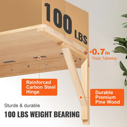 VEVOR klaptafel wandtafel 80,01 x 59,89 x 43,79 cm, opklapbare keukenwand klaptafel wandbureau, tafel voor studentenslaapzaal woonkamer slaapkamer stabiel kaki spaanplaat 45,36 kg draagvermogen