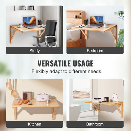 VEVOR klaptafel wandtafel 80,01 x 59,89 x 43,79 cm, opklapbare keukenwand klaptafel wandbureau, tafel voor studentenslaapzaal woonkamer slaapkamer stabiel kaki spaanplaat 45,36 kg draagvermogen