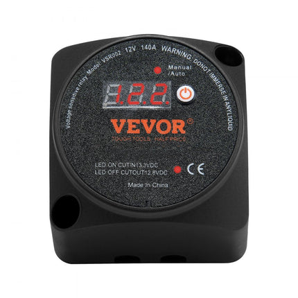 VEVOR Dual Battery Isolator Relay 12V 140A Handmatige automatische modus Spanningsgevoelig VSR-relais met LCD-scherm voor ATV UTV RV Caravan Vrachtwagen Boot Jacht