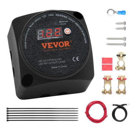 VEVOR Dual Battery Isolator Relay 12V 140A Handmatige automatische modus Spanningsgevoelig VSR-relais met LCD-scherm voor ATV UTV RV Caravan Vrachtwagen Boot Jacht