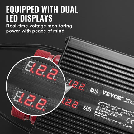 VEVOR 250 AMP spanningsgestuurd isolatorrelais, 12V / 24V universeel VSR spanningsgevoelig relais batterij-isolator, voor auto vrachtwagen ATV RV batterijstarter controller aan / uit-schakelaar