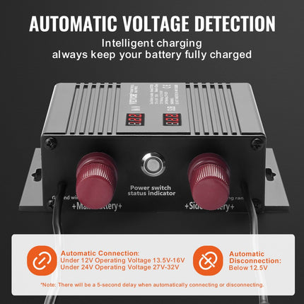 VEVOR 250 AMP spanningsgestuurd isolatorrelais, 12V / 24V universeel VSR spanningsgevoelig relais batterij-isolator, voor auto vrachtwagen ATV RV batterijstarter controller aan / uit-schakelaar