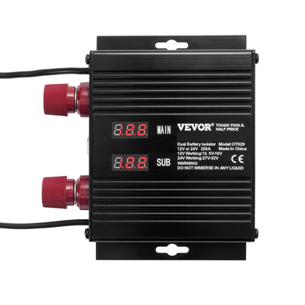 VEVOR 250 AMP spanningsgestuurd isolatorrelais, 12V / 24V universeel VSR spanningsgevoelig relais batterij-isolator, voor auto vrachtwagen ATV RV batterijstarter controller aan / uit-schakelaar