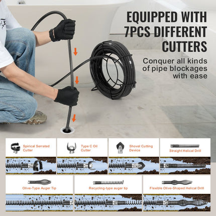 VEVOR pijpreiniging spiraalpijpreinigingsschacht spiraalafvoerpijpreiniger 30m