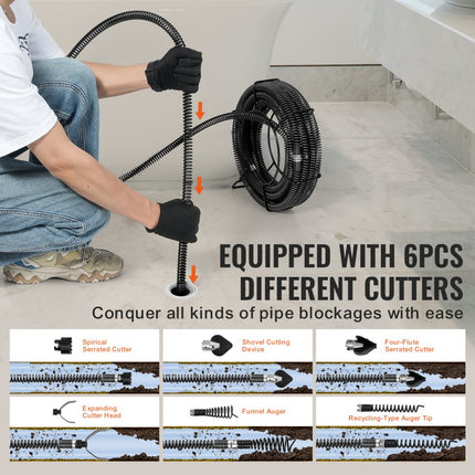 VEVOR pijpreinigingsspiraal pijpreinigingsschacht spiraalafvoerpijpreiniger 14m