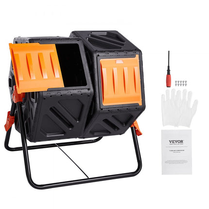 VEVOR Tumbling Composter Composter Tumbler 140 L, Drum Composter Draaibaar Tweepersoonskamer Tumbling Composter 785 x 605 x 795 mm, 40 kg Heavy Duty Tuincomposter incl. Handschoenen