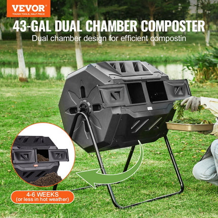 VEVOR Tumbling Composter Composter Tumbler 162,7 L, Drum Composter Draaibaar Tumbling Composter 735 x 625 x 955 mm, 50 kg Heavy Duty Tuincomposter incl. Handschoenen