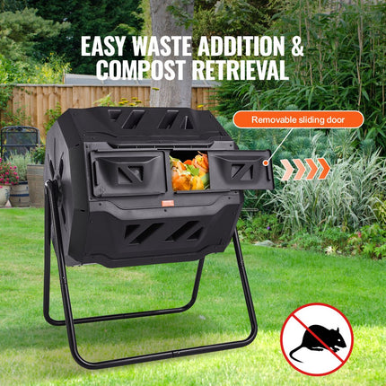 VEVOR Tumbling Composter Composter Tumbler 162,7 L, Drum Composter Draaibaar Tumbling Composter 735 x 625 x 955 mm, 50 kg Heavy Duty Tuincomposter incl. Handschoenen