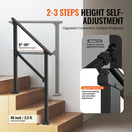 VEVOR reling trapleuning met dwarsbalk leuning borstwering 103cm 1-2 treden