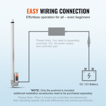 VEVOR 3000N Lineaire actuator DC 12V Lineaire aandrijving IP65 Elektrische lineaire motor 500 mm Slaglengte Geluidsniveau ≤60 dB Elektrische deuropener 5 mm/s Rijsnelheid Lineaire technologie Aanpassing Aandrijving