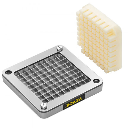 VEVOR vervangend hakmes 3/8" 3-delig frietmes met 6 extra messen, roestvrijstalen snijonderdelen en schuifblok voor het snijden van aardappelen, wortelen, uien