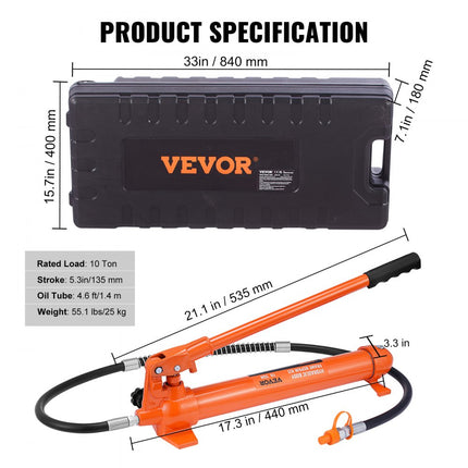 VEVOR Hydraulische Auto Jack Luchtpomp 10T Lucht Hydraulische Jack 135mm Slag Rood Inclusief 100/195/300/500mm Verlengstuk Elektrostatische Poeder Spray Auto Reparatie