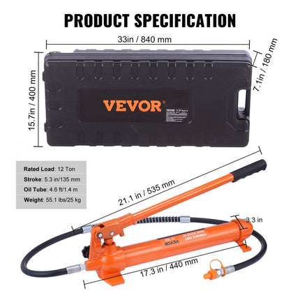 VEVOR Hydraulische Auto Jack Luchtpomp 12T Lucht Hydraulische Jack 135mm Slag Rood Inclusief 100/195/300/500mm Verlengstang Elektrostatische Poeder Spray Auto Reparatie Werkplaats