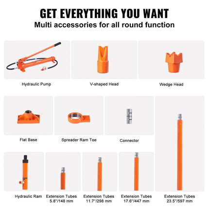 VEVOR hydraulische krik luchtpomp 20T, luchthydraulische krik 145 mm slag rood, inclusief 100/300/500 mm verlengstang, elektrostatisch poeder spuiten hydraulische cilinder autoreparatie