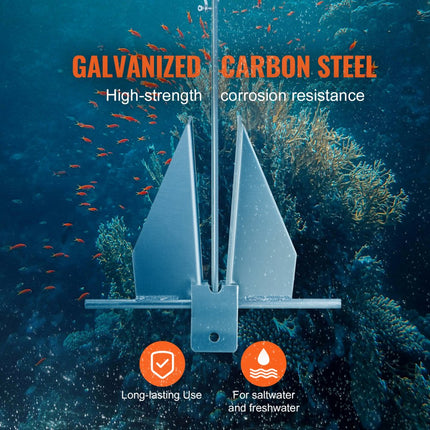VEVOR Fluke-ankerset Thermisch verzinkt staal Fluke-anker met ketting van 2,4 meter, touw van 100 meter en twee sluitingen van 11 mm, bootanker voor kleine schepen onder 9 meter, zeeën, rivieren en kusten 6 kg