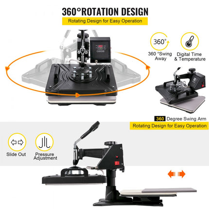 VEVOR Warmte Persmachine Transferpers Hittepers 5 In 1 Heat Press Transfer Sublimation Steel Frame Multifunctional Digital Transfer