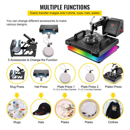 VEVOR Warmte Persmachine Transferpers Hittepers 5 In 1 Heat Press Transfer Sublimation Steel Frame Multifunctional Digital Transfer