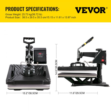 VEVOR Warmte Persmachine Transferpers Hittepers 5 In 1 Heat Press Transfer Sublimation Steel Frame Multifunctional Digital Transfer