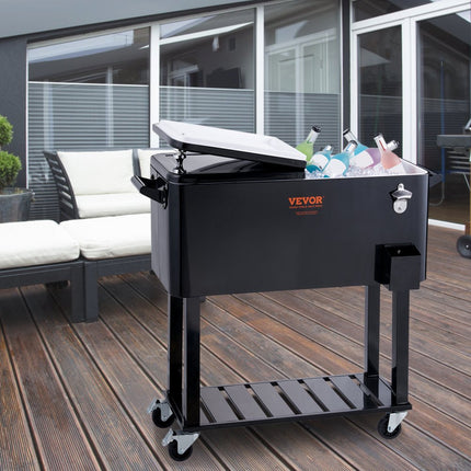 VEVOR Serveerwagen Koelwagen 80 QT, Zijwagen Drankwagen 930 x 460 x 890 mm, Drankkoeler Poedercoating Drankkoelwagen IJsbox IJswagen Partywagen met scheidingswand Zijwagen Zwart