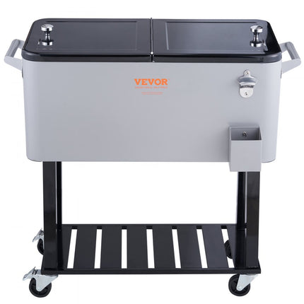 VEVOR Serveerwagen Koelwagen 80 QT, Zijwagen Drankwagen 930 x 460 x 890 mm, Drankkoeler Poedercoating Drankkoelwagen IJsbox IJswagen Partywagen met scheidingswand Zijwagen grijs
