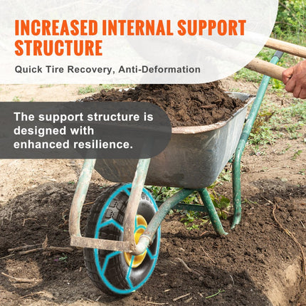 VEVOR volledige PU-wielen met RunFlat-banden, 10 inch, 2 stuks, 400 lbs dynamische belasting, 450 lbs statische belasting, tubeless banden en wielen voor steekwagens, bedrijfswagens, dolly's, tuinaanhangers